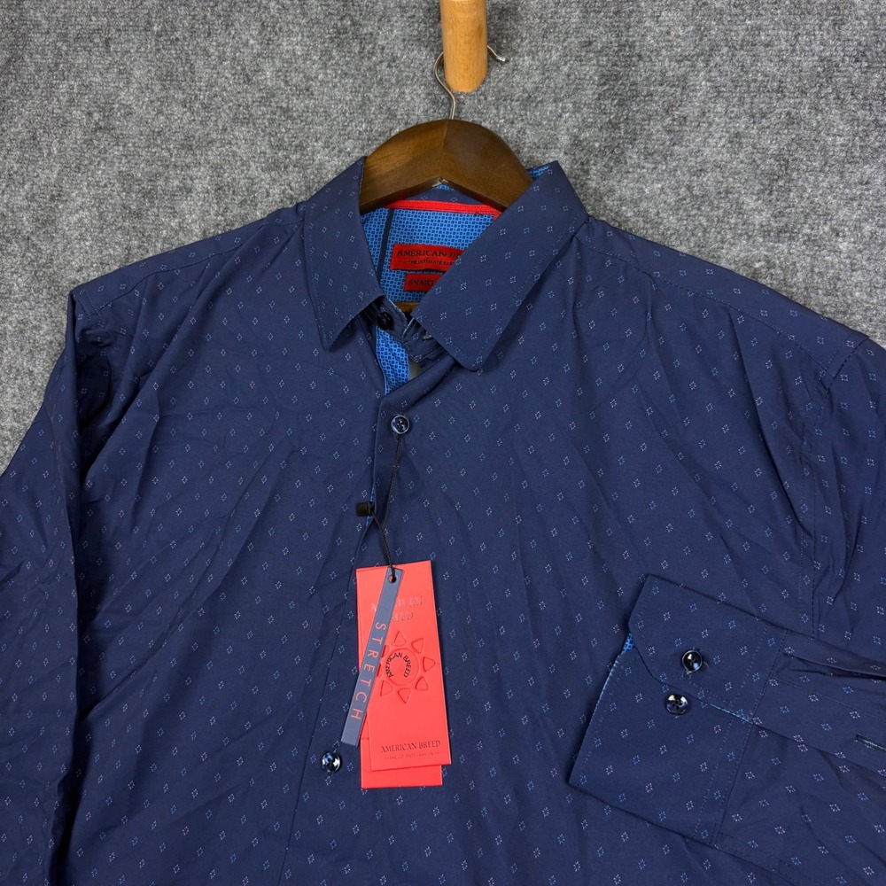 American Breed Button Down Shirt Mens XL Navy Blue Stretch Smart Shirt NWT